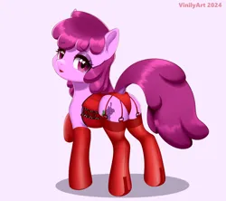 Size: 2240x1988 | Tagged: suggestive, artist:vinilyart, derpibooru import, berry punch, berryshine, earth pony, pony, berry butt, butt, clothes, corset, dock, female, g4, garters, heart, heart eyes, image, lingerie, looking at you, looking back, looking back at you, mare, plot, png, red underwear, simple background, socks, solo, solo female, stockings, tail, thigh highs, underwear, wingding eyes