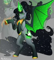 Size: 1080x1200 | Tagged: safe, artist:alexyoshirama, derpibooru import, oc, bat pony, pony, bipedal, commission, full body, glow, glowing horn, horn, image, my little pony, png, rearing