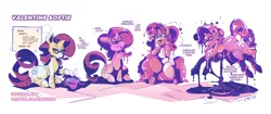 Size: 1428x600 | Tagged: suggestive, artist:cavitees, derpibooru import, rarity, pony, unicorn, butt, candy, eating, female, fetish, food, glasses, heart, horn, image, implied pinkie pie, lidded eyes, looking down, mare, open mouth, open smile, plot, png, ponyquin, sitting, slime, smiling, solo, solo female, transformation