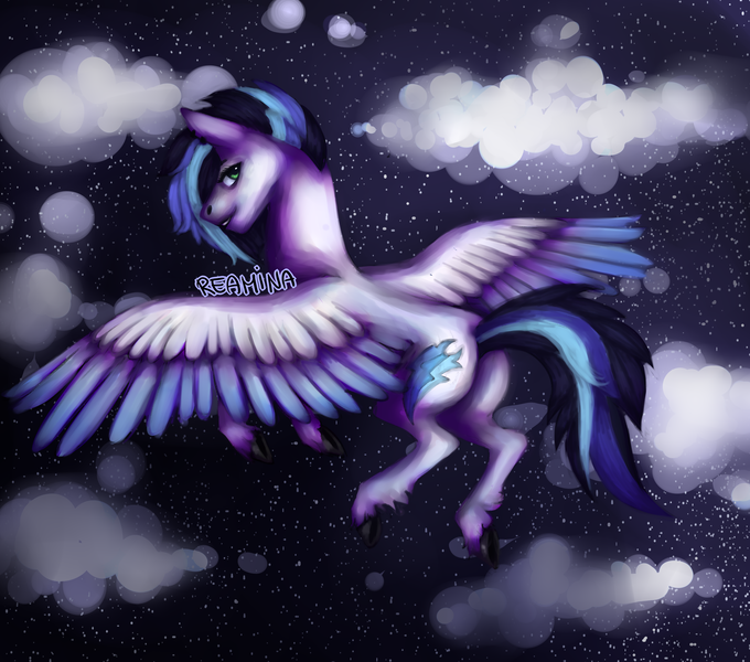 Size: 3400x3000 | Tagged: safe, artist:reamina, derpibooru import, oc, oc:storm walker, pegasus, pony, colored wings, female, flying, image, mare, night, png, solo, two toned wings, wings