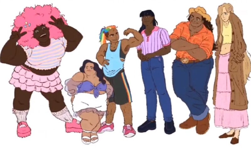 Size: 1179x700 | Tagged: artist needed, safe, derpibooru import, applejack, fluttershy, pinkie pie, rainbow dash, rarity, twilight sparkle, human, clothes, cowboy hat, denim, dress, fat, hand in pocket, hat, height difference, image, jeans, jpeg, mane six, muscles, obese, pants, peace sign, pink hair, shirt, short, shortstack, t-shirt, tall, tattoo