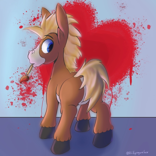 Size: 3000x3000 | Tagged: safe, artist:gorebox, derpibooru import, oc, oc:moscow the mule, donkey, hybrid, mule, butt, commission, donkey oc, from behind, heart, image, jpeg, misleading thumbnail, paintbrush, pale belly, plot, solo