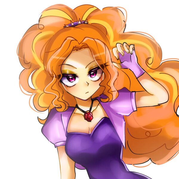 Size: 1280x1280 | Tagged: safe, artist:pulse, derpibooru import, adagio dazzle, human, equestria girls, :i, breasts, busty adagio dazzle, cleavage, clothes, eyebrows, eyebrows visible through hair, female, fingerless gloves, g4, gem, gloves, image, jpeg, lidded eyes, looking at you, simple background, siren gem, solo, white background