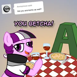 Size: 800x800 | Tagged: safe, artist:thedragenda, derpibooru import, oc, oc:ace, earth pony, pony, a, ask-acepony, female, hay, image, mare, png, pun, solo, visual pun