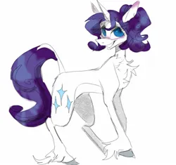 Size: 1456x1369 | Tagged: safe, artist:chortzykit, derpibooru import, rarity, pony, unicorn, g4, horn, image, jpeg, leonine tail, simple background, solo, tail, unshorn fetlocks, white background