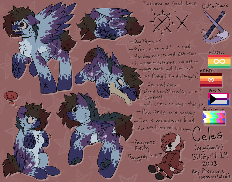 Size: 2800x2200 | Tagged: safe, artist:pegacousinceles, derpibooru import, oc, oc:celes, unofficial characters only, hybrid, pegasus, ambiguous gender, cutie mark, high res, image, paw pads, pegasus oc, png, ponysona, pride, reference sheet, wings