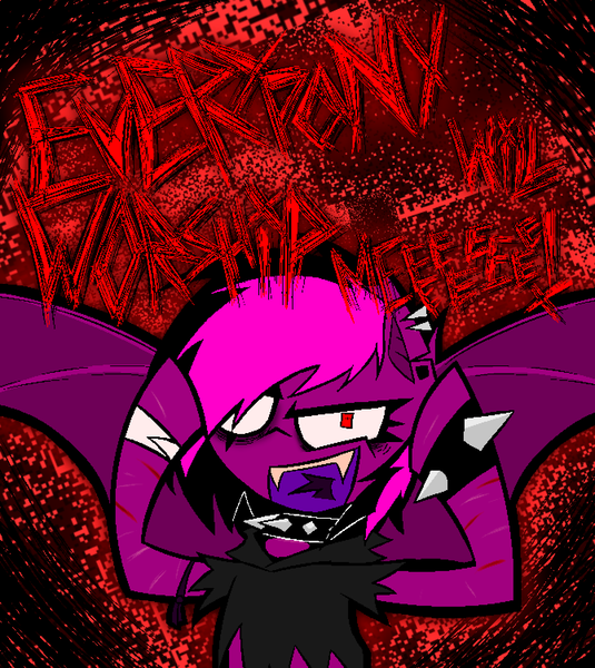 Size: 1340x1502 | Tagged: safe, artist:xxv4mp_g4z3rxx, derpibooru import, oc, oc:violet valium, unofficial characters only, bat pony, pony, bat pony oc, bat wings, bracelet, clothes, collar, ear piercing, emo, evil laugh, fangs, forked tongue, hoodie, hospital band, image, laughing, piercing, png, red eyes, scar, solo, spiked collar, spiked wristband, spread wings, torn clothes, tourniquet, two toned mane, wings, wristband