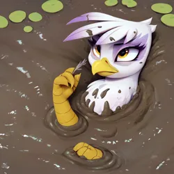 Size: 1024x1024 | Tagged: safe, ai content, derpibooru import, machine learning generated, prompter:pzkratzer, stable diffusion, gilda, image, mud, mud bath, muddy, png, submerged, swamp