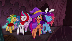 Size: 1920x1080 | Tagged: safe, derpibooru import, screencap, hitch trailblazer, izzy moonbow, pipp petals, sparky sparkeroni, sunny starscout, zipp storm, dragon, earth pony, pegasus, pony, unicorn, g5, my little pony: tell your tale, spoiler:g5, spoiler:my little pony: tell your tale, spoiler:tyts02e10, animated, applejack (g5), baby, baby dragon, bunny ears, buried in a good book, cape, cave, clothes, female, fluttershy (g5), horn, image, male, mane five, mane six (g5), mare, misty brightdawn, pinkie pie (g5), questopia, rainbow dash (g5), rarity (g5), roar, stallion, twilight sparkle (g5), webm, zantorp