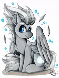 Size: 902x1200 | Tagged: safe, artist:julunis14, derpibooru import, oc, oc:cloud swarmer, unofficial characters only, pegasus, pony, image, jpeg, looking at you, male, pegasus oc, sitting, smiling, solo, wings