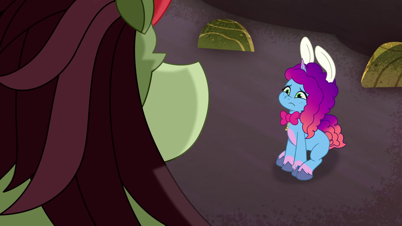 Size: 1920x1080 | Tagged: safe, derpibooru import, screencap, dragon, pony, unicorn, g5, my little pony: tell your tale, spoiler:g5, spoiler:my little pony: tell your tale, spoiler:tyts02e10, bunny ears, buried in a good book, dralicorn, female, horn, image, male, misty brightdawn, png, sitting, zantorp
