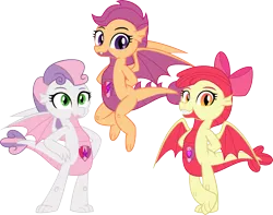 Size: 2637x2076 | Tagged: safe, artist:dupontsimon, derpibooru import, apple bloom, scootaloo, sweetie belle, dragon, fanfic:magic shorts, equestria girls, dragon bloom, dragonified, fanfic art, g4, image, png, scootadragon, species swap, sweetie dragon, transformation, vector