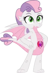 Size: 1342x2038 | Tagged: safe, artist:dupontsimon, derpibooru import, sweetie belle, dragon, fanfic:magic shorts, equestria girls, dragonified, fanfic art, g4, image, png, simple background, solo, species swap, sweetie dragon, transformation, transparent background, vector