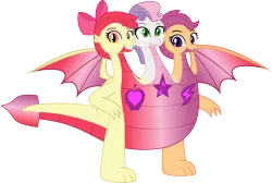 Size: 2710x1822 | Tagged: safe, artist:dupontsimon, derpibooru import, apple bloom, scootaloo, sweetie belle, dragon, fanfic:magic shorts, conjoined, dragon bloom, dragonified, fanfic art, g4, image, multiple heads, png, scootadragon, simple background, species swap, sweetie dragon, the ultimate cutie mark crusader, three heads, transformation, transparent background, vector