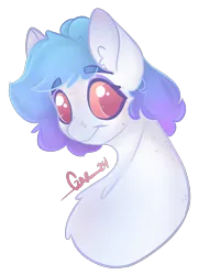 Size: 970x1344 | Tagged: safe, artist:trashpanda czar, derpibooru import, oc, oc:soft symphony, unofficial characters only, pony, bust, chest fluff, ear fluff, female, freckles, gradient mane, hair bun, image, looking at you, mare, png, poofy mane, portrait, simple background, smiling, transparent background