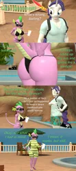 Size: 1920x4320 | Tagged: suggestive, artist:papadragon69, derpibooru import, rarity, spike, anthro, 3d, ass, backpack, barb, barb butt, barb is not amused, bikini, butt, clothes, comic, elusive, image, older barb, one-piece swimsuit, png, rule 63, shortstack, source filmmaker, striped swimsuit, sunglasses, swimsuit, wedgie