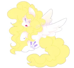 Size: 1564x1432 | Tagged: safe, artist:cutiesparke, derpibooru import, surprise, pony, g1, :d, blushing, ear fluff, female, g1 to g4, g4, generation leap, hoof heart, image, lightly watermarked, long hair, long mane, open mouth, open smile, png, simple background, sitting, smiling, solo, spread wings, underhoof, watermark, white background, wings