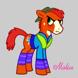 Size: 2048x2048 | Tagged: safe, artist:malice-may, derpibooru import, oc, oc:peacock proud, unofficial characters only, earth pony, pony, chemistry, clothes, cutie mark, earth pony oc, farmer, g4, green eyes, hat, image, male, miner, orange coat, png, red hair, redhead, shirt, simple background, solo, stallion