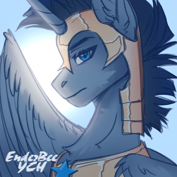 Size: 2048x2048 | Tagged: safe, artist:enderbee, derpibooru import, oc, alicorn, earth pony, pegasus, pony, unicorn, armor, armored pony, commission, guard, horn, image, png, royal guard, solo, sun, your character here