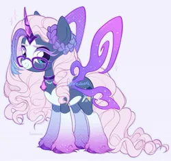 Size: 1877x1761 | Tagged: safe, artist:catusawa, derpibooru import, oc, oc:cassiopeia, unofficial characters only, pony, unicorn, auroricorn, blaze (coat marking), choker, closed mouth, coat markings, colored eyelashes, colored hooves, crystal horn, curly hair, curly tail, eyebrows, facial markings, fairy wings, female, glasses, gradient legs, gradient mane, high res, horn, image, jewelry, jpeg, long fetlocks, looking up, mare, pale belly, simple background, sketch, smiling, socks (coat marking), solo, standing, tail, teal eyes, unshorn fetlocks, white belly, wings