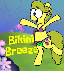 Size: 3023x3351 | Tagged: safe, artist:professorventurer, derpibooru import, oc, oc:bikini breeze, earth pony, semi-anthro, bikini, clothes, earth pony oc, image, jellyfish fields, png, solo, spongebob squarepants, swimsuit