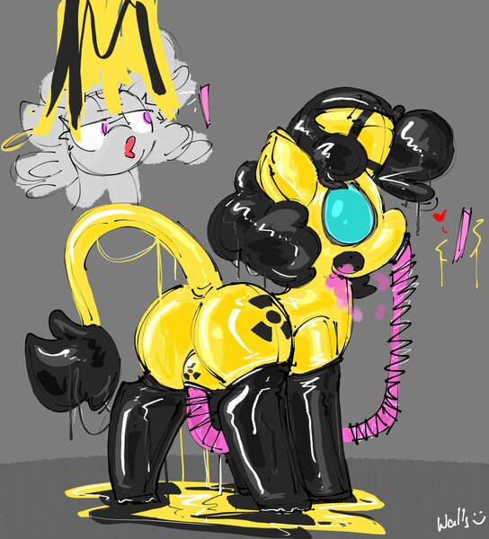 Size: 3712x4096 | Tagged: questionable, artist:wallswallswalls, ponerpics import, ponybooru import, oc, unofficial characters only, pony, aphrodisiac, clothes, drone, female, gas mask, hazmat pony drone, image, jpeg, latex, latex suit, mare, mask, rubber drone