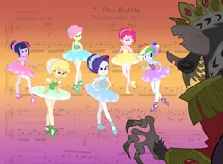 Size: 2000x1474 | Tagged: safe, artist:sapphiregamgee, derpibooru import, applejack, fluttershy, pinkie pie, rainbow dash, rarity, sci-twi, twilight sparkle, human, equestria girls, applerina, ballerina, ballet, ballet slippers, clothes, commission, female, flutterina, g4, gradient background, humane five, humane six, image, jpeg, mouse king, nutcracker, pinkarina, rainbowrina, raririna, sheet music, the nutcracker, tutu, tutus, twilarina