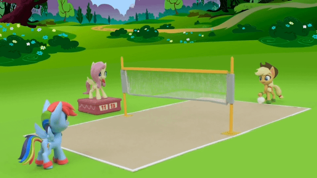 Size: 654x368 | Tagged: safe, derpibooru import, screencap, applejack, fluttershy, rainbow dash, earth pony, pegasus, pony, my little pony: pony life, my little pony: stop motion short, volleyball game between rainbow dash and applejack, ><, animated, ball, blowing whistle, cute, eyes closed, g4, gif, image, puffy cheeks, rainbow dashs coaching whistle, referee, referee fluttershy, sand, scoreboard, shyabetes, sports, volleyball, volleyball net, whistle, whistle necklace, whistle thief