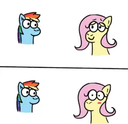 Size: 400x386 | Tagged: safe, artist:zoeyhorse, derpibooru import, fluttershy, rainbow dash, pegasus, pony, blushing, bust, comic, doodle, duo, female, flutterdash, image, lesbian, mare, png, shipping, smiling, sudden realization