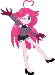 Size: 2824x3856 | Tagged: safe, artist:sketchmcreations, derpibooru import, pinkie pie, human, equestria girls, ahoge, alternate hairstyle, claws, clothes, detached sleeves, female, friday night funkin', g4, high heels, image, looking at you, one eye closed, png, raised arm, reference, shoes, shorts, shoulderless, simple background, smiling, transparent background, vector