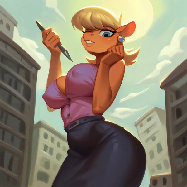 Size: 4096x4096 | Tagged: questionable, ai content, derpibooru import, machine learning generated, stable diffusion, ms. harshwhinny, anthro, earth pony, big breasts, blushing, breasts, building, busty ms. harshwhinny, city, clothes, ear piercing, earring, erect nipples, female, generator:purplesmart.ai, giantess, huge breasts, image, jewelry, jpeg, large butt, low angle, macro, nipple outline, one eye closed, piercing, prompter:argusx, skirt, wide hips