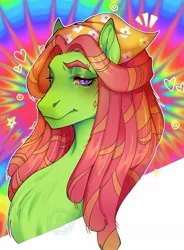 Size: 1171x1593 | Tagged: safe, artist:damon_ekel, derpibooru import, tree hugger, earth pony, pony, bust, image, jpeg, psychedelic background, solo