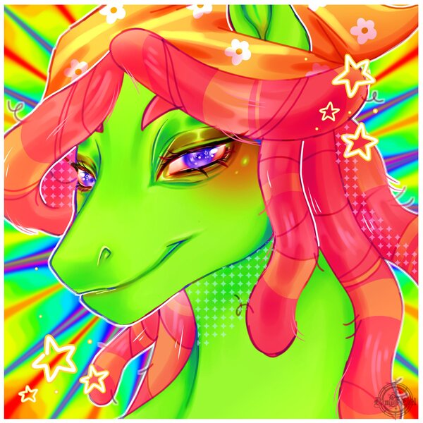 Size: 2000x2000 | Tagged: safe, artist:damon_ekel, derpibooru import, tree hugger, earth pony, pony, bust, image, jpeg, psychedelic background, smiling, solo