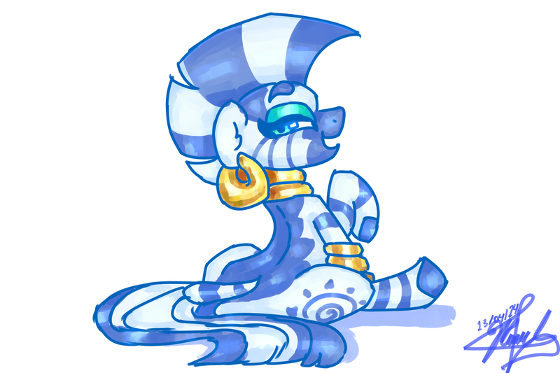 Size: 3600x2400 | Tagged: safe, artist:mannybcadavera, derpibooru import, zecora, pony, zebra, butt, female, high res, image, lidded eyes, looking at you, looking back, looking back at you, mare, open mouth, open smile, plot, png, signature, simple background, sitting, smiling, smiling at you, solo, white background