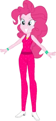 Size: 754x1613 | Tagged: safe, artist:invisibleink, artist:tylerajohnson352, derpibooru import, pinkie pie, equestria girls, backless, belt, clothes, g4, high heels, image, jewelry, necklace, pants, png, shoes, short shirt, simple background, solo, tanktop, transparent background, waistband, wristband