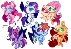 Size: 1280x888 | Tagged: safe, artist:butterfly-mak, derpibooru import, applejack, fluttershy, pinkie pie, rainbow dash, rarity, twilight sparkle, twilight sparkle (alicorn), alicorn, earth pony, pegasus, pony, unicorn, female, horn, image, mane six, mare, no pupils, png, simple background, transparent background