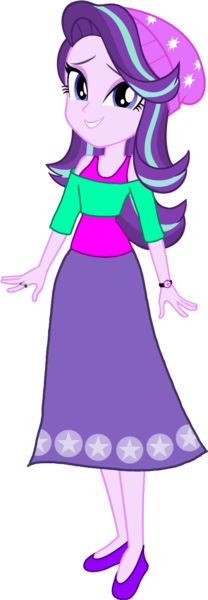 Size: 541x1558 | Tagged: safe, artist:invisibleink, artist:tylerajohnson352, derpibooru import, starlight glimmer, equestria girls, beanie, beanie hat, clothes, dress, flats, g4, gown, hat, image, long skirt, png, shoes, short shirt, simple background, skirt, solo, stocking feet, tanktop, transparent background, watch, wristwatch