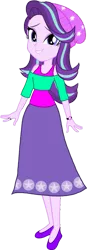 Size: 541x1558 | Tagged: safe, artist:invisibleink, artist:tylerajohnson352, derpibooru import, starlight glimmer, equestria girls, beanie, beanie hat, clothes, dress, feet, flats, g4, gown, hat, image, long skirt, png, shoes, short shirt, simple background, skirt, solo, stocking feet, tanktop, transparent background, watch, wristwatch