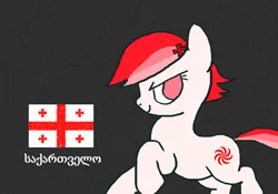 Size: 1180x828 | Tagged: safe, alternate version, anonymous artist, derpibooru import, oc, oc:sakartvelo, ponified, pony, black background, cross, female, georgia (country), georgian flag, grapevine cross, image, nation ponies, png, simple background, solo
