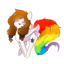 Size: 1000x1000 | Tagged: safe, artist:myralilth, derpibooru import, oc, oc:color splash, unofficial characters only, pegasus, pony, blushing, bow, cute, eyes closed, female, image, mare, pigtails, png, rainbow tail, simple background, solo, tail, tail bow, tongue out, transparent background, twintails
