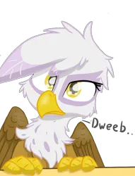 Size: 826x1079 | Tagged: safe, artist:pzkratzer, derpibooru import, gilda, aggie.io, closed mouth, dweeb, folded wings, image, looking at you, png, sitting, solo, wings