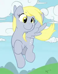 Size: 631x800 | Tagged: safe, artist:ajin, derpibooru import, derpy hooves, pegasus, pony, colored, cute, female, flat colors, flying, image, mare, png, smiling, solo