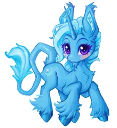 Size: 2400x2618 | Tagged: safe, artist:madisockz, derpibooru import, trixie, pony, unicorn, beard, big ears, big eyes, blue coat, blue mane, blue tail, blushing, butt fluff, chest fluff, colored eyelashes, colored hooves, colored pinnae, digital painting, ear fluff, ear tufts, facial hair, female, g4, high res, horn, image, in air, jpeg, leonine tail, long horn, long mane, long tail, looking at you, mare, purple eyes, shiny hooves, shiny horn, signature, simple background, smiling, smiling at you, solo, tail, tall ears, unicorn beard, unicorn horn, unshorn fetlocks, wavy mane, white background, wingding eyes