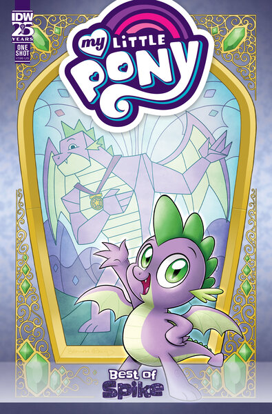 Size: 2063x3131 | Tagged: safe, artist:brendahickey, derpibooru import, idw, official, spike, dragon, series:best of my little pony, comic cover, g4, gigachad spike, high res, image, jpeg, male, my little pony logo, official comic, older, older spike, solo, spread wings, winged spike, wings