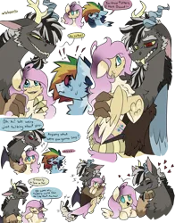 Size: 2750x3500 | Tagged: safe, artist:pegacousinceles, derpibooru import, angel bunny, discord, fluttershy, rainbow dash, au:war never ends, discoshy, female, image, male, png, shipping, simple background, straight, transparent background, yandere