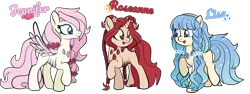 Size: 1920x721 | Tagged: safe, artist:alexdti, derpibooru import, oc, oc:jennifer, oc:lisa, oc:roseanne, unofficial characters only, changepony, hybrid, female, image, png, simple background, transparent background