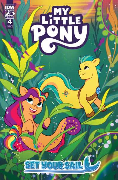 Size: 2063x3131 | Tagged: safe, artist:paulina ganucheau, derpibooru import, idw, official, hitch trailblazer, sunny starscout, fish, merpony, pony, g5, my little pony: tell your tale, spoiler:comic, spoiler:g5, comic cover, female, image, jpeg, male, mare, official comic, seaweed, set your sail, stallion, underwater, water