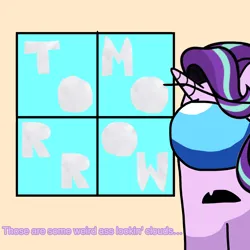 Size: 1280x1280 | Tagged: safe, artist:josephthedumbimpostor, derpibooru import, starlight glimmer, among us, cloud, glimpostor, image, looking out the window, png