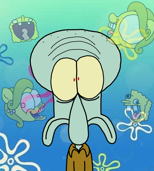 Size: 3023x3351 | Tagged: safe, artist:professorventurer, derpibooru import, oc, oc:bikini breeze, octopus, pony, annoyed, despair, faic, image, png, sad, sea sponge, spongebob squarepants, spongebob squarepants (character), squidward tentacles