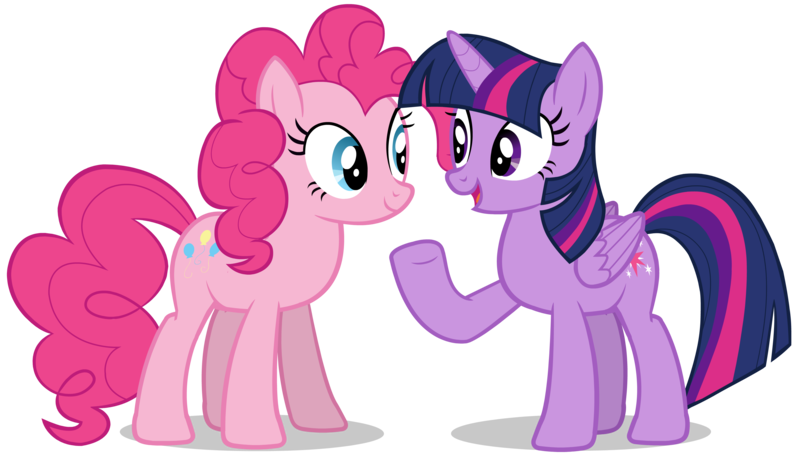Size: 3789x2160 | Tagged: safe, artist:zslnews, derpibooru import, pinkie pie, twilight sparkle, twilight sparkle (alicorn), alicorn, earth pony, pony, chatting, folded wings, g4, image, png, simple background, transparent background, vector, wings